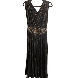 Vintage black and gold striped flowy Goddess sun dress, cotton, gauzy, long